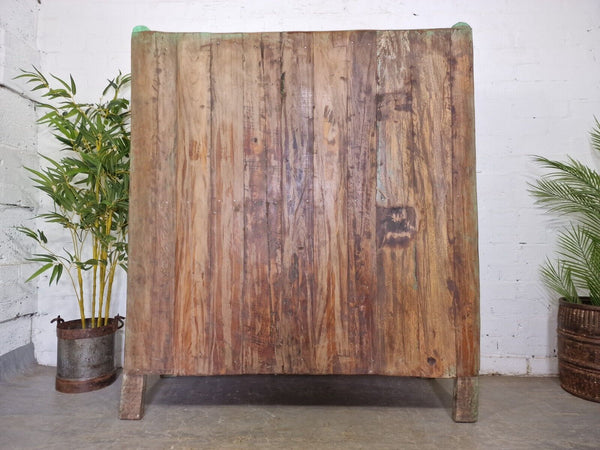 Vintage Rustic Indian Green Wooden Shop Display Bathroom Kitchen Drinks Cabinet