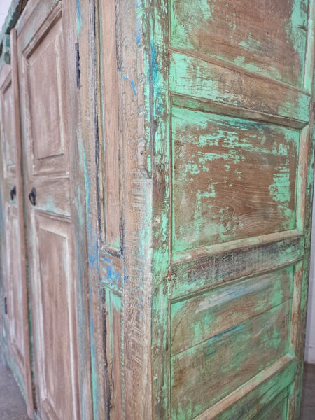 Vintage Rustic Indian Green Wooden Shop Display Bathroom Kitchen Drinks Cabinet