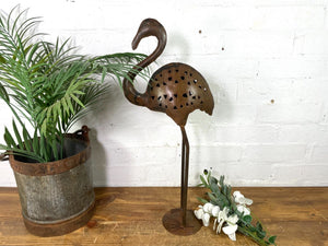 Rustic Reclaimed Handmade Metal Crane Flamingo Herring Garden Sculpture Ornament