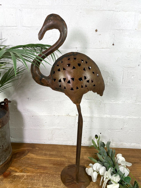 Rustic Reclaimed Handmade Metal Crane Flamingo Herring Garden Sculpture Ornament