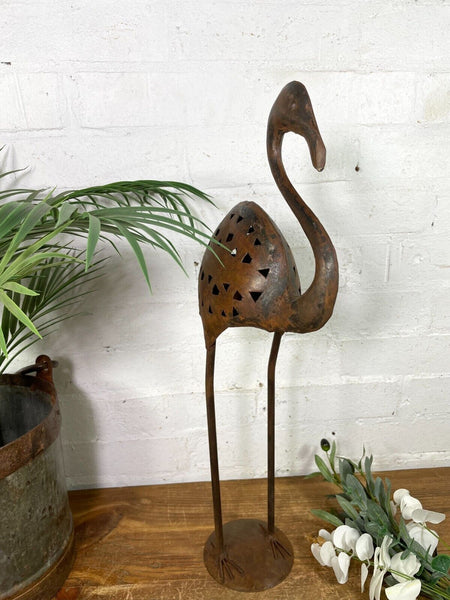 Rustic Reclaimed Handmade Metal Crane Flamingo Herring Garden Sculpture Ornament