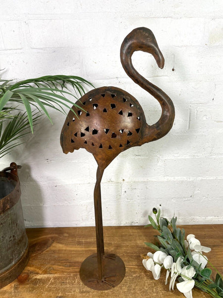 Rustic Reclaimed Handmade Metal Crane Flamingo Herring Garden Sculpture Ornament