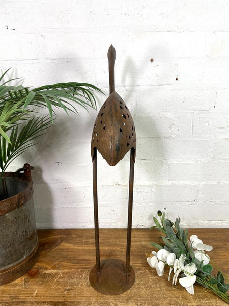 Rustic Reclaimed Handmade Metal Crane Flamingo Herring Garden Sculpture Ornament
