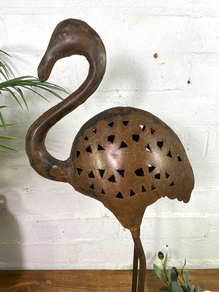 Rustic Reclaimed Handmade Metal Crane Flamingo Herring Garden Sculpture Ornament