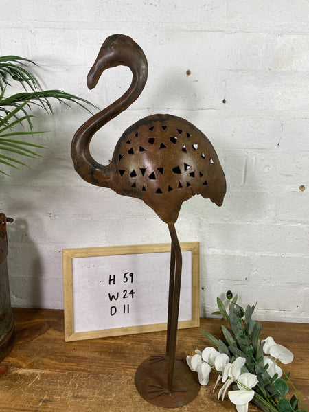 Rustic Reclaimed Handmade Metal Crane Flamingo Herring Garden Sculpture Ornament
