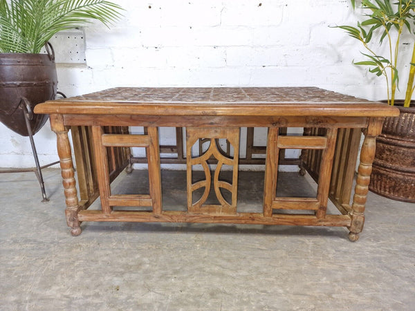 Antique Indian Colonial Hand Carved Solid Wooden Coffee Table