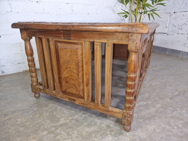 Antique Indian Colonial Hand Carved Solid Wooden Coffee Table