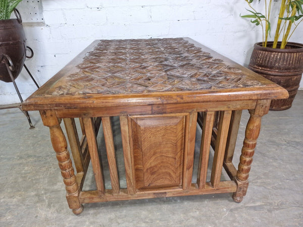 Antique Indian Colonial Hand Carved Solid Wooden Coffee Table
