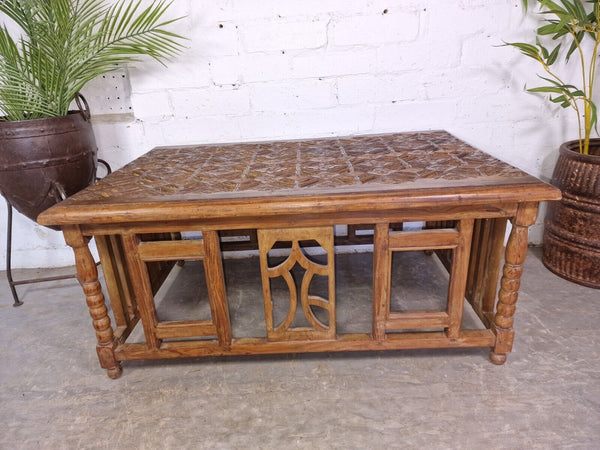 Antique Indian Colonial Hand Carved Solid Wooden Coffee Table
