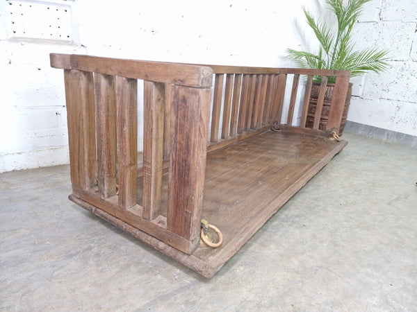 Vintage Antique Indian Hardwood Two Seater  Garden Patio Swing Bench Seat