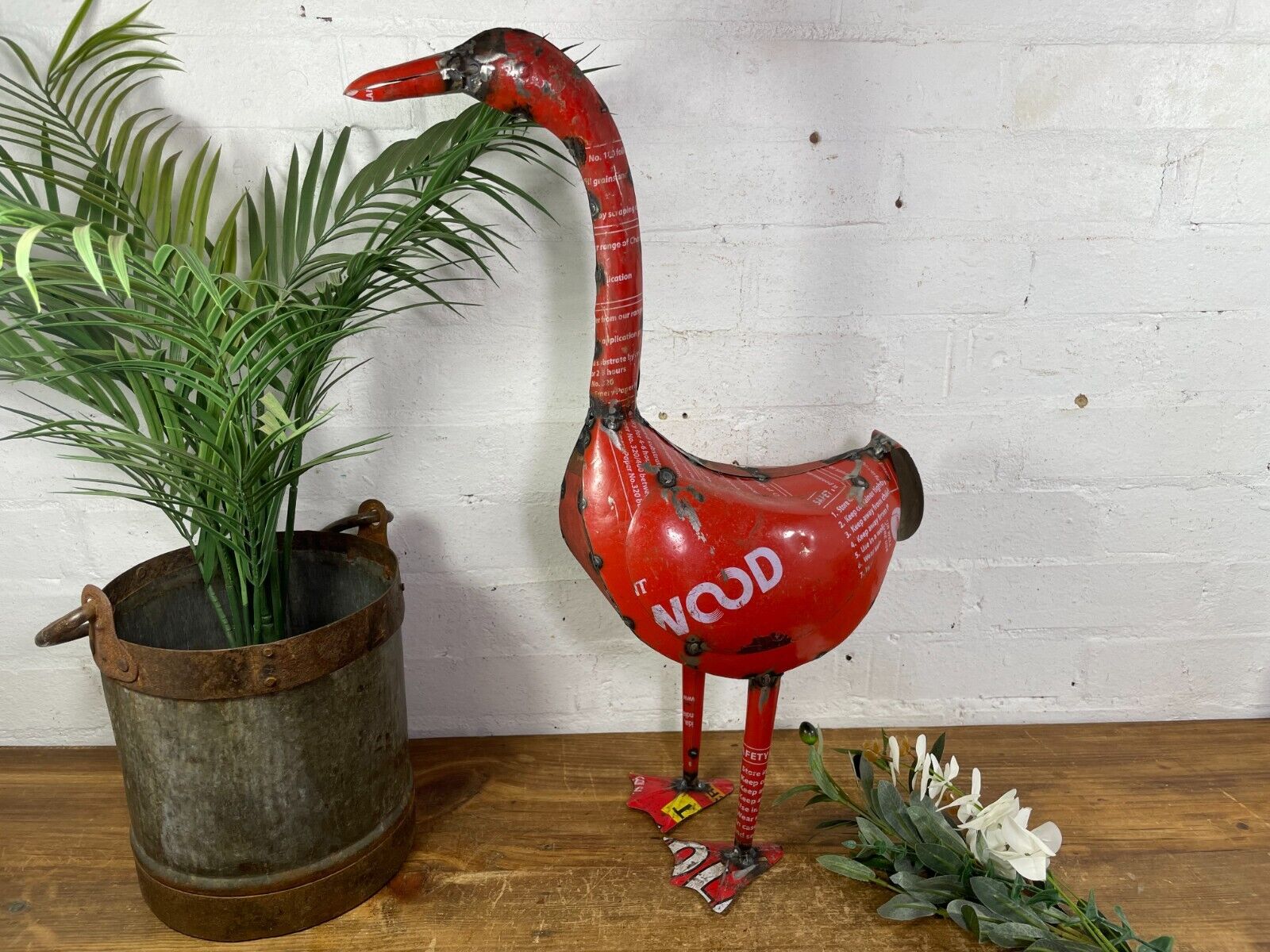 Hand Made Reclaimed Recycled Metal Oil Drum Tin Duck Geese Sculpture Garden