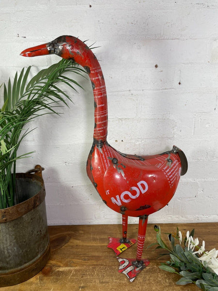 Hand Made Reclaimed Recycled Metal Oil Drum Tin Duck Geese Sculpture Garden