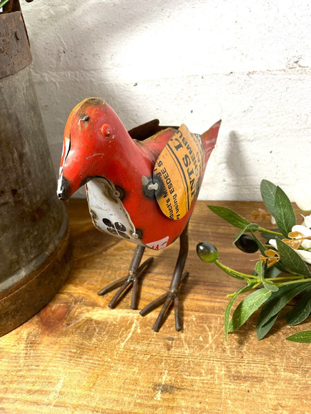 Hand Made Reclaimed Recycled Metal Oil Drum Paint Tin Bird  Sculpture Garden