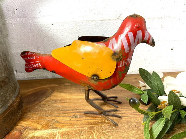 Hand Made Reclaimed Recycled Metal Oil Drum Paint Tin Bird  Sculpture Garden