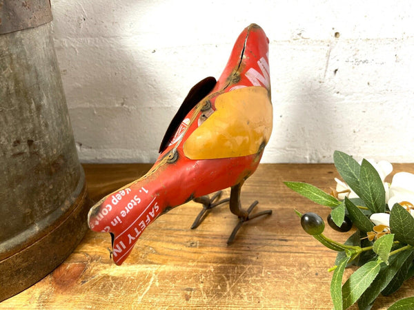 Hand Made Reclaimed Recycled Metal Oil Drum Paint Tin Bird  Sculpture Garden