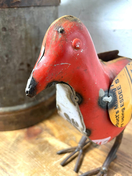 Hand Made Reclaimed Recycled Metal Oil Drum Paint Tin Bird  Sculpture Garden
