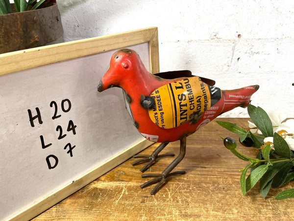Hand Made Reclaimed Recycled Metal Oil Drum Paint Tin Bird  Sculpture Garden
