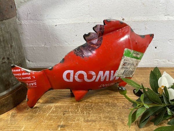 Hand Made Reclaimed Recycled Metal Oil Drum Paint Tin Fish Sculpture Garden