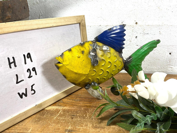 Hand Made Reclaimed Recycled Metal Oil Drum Paint Tin Fish Sculpture Garden