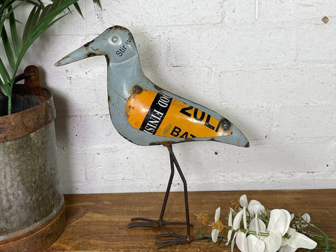 Hand Made Reclaimed Recycled Metal Oil Drum Paint Tin Bird  Sculpture Garden
