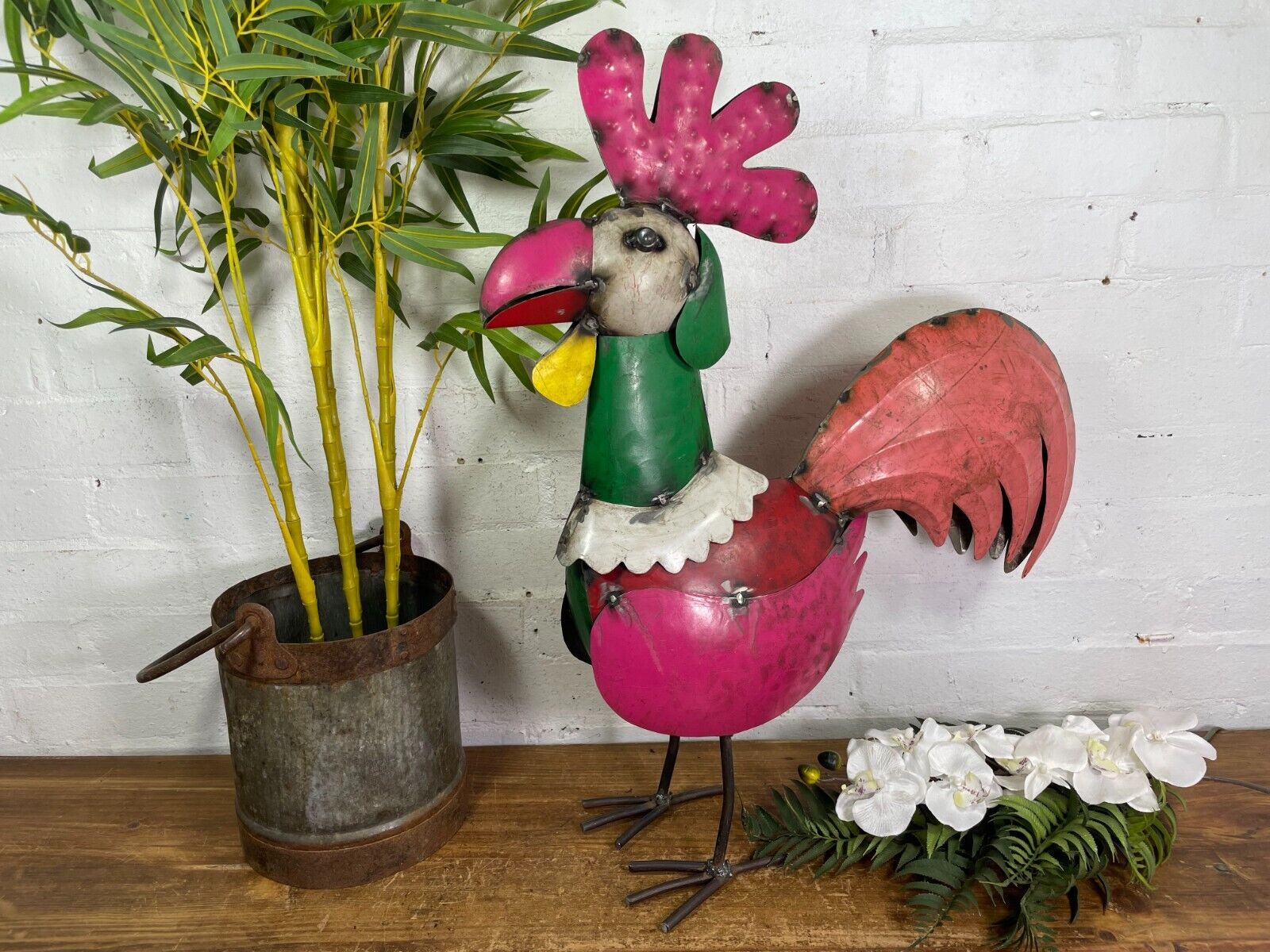 Reclaimed Recycled Metal Oil Drum Tin Rooster Cockerel Chicken Sculpture Garden