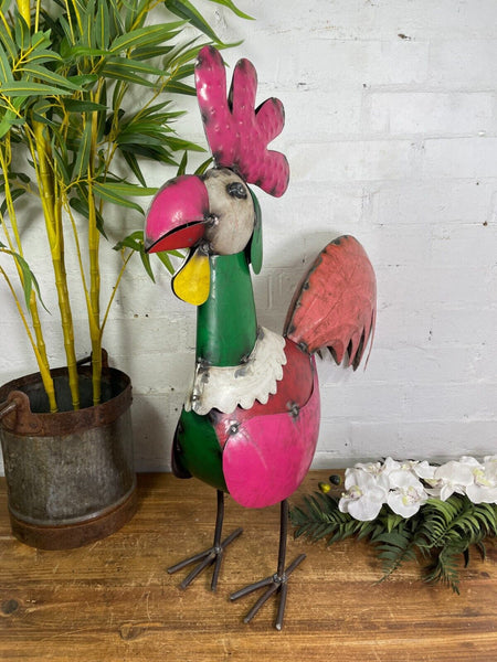 Reclaimed Recycled Metal Oil Drum Tin Rooster Cockerel Chicken Sculpture Garden