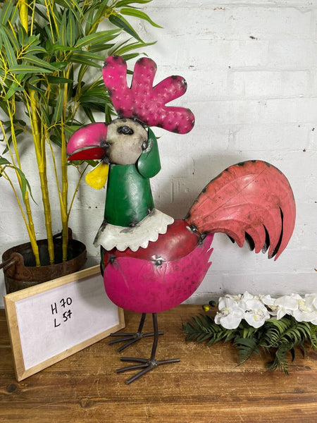 Reclaimed Recycled Metal Oil Drum Tin Rooster Cockerel Chicken Sculpture Garden