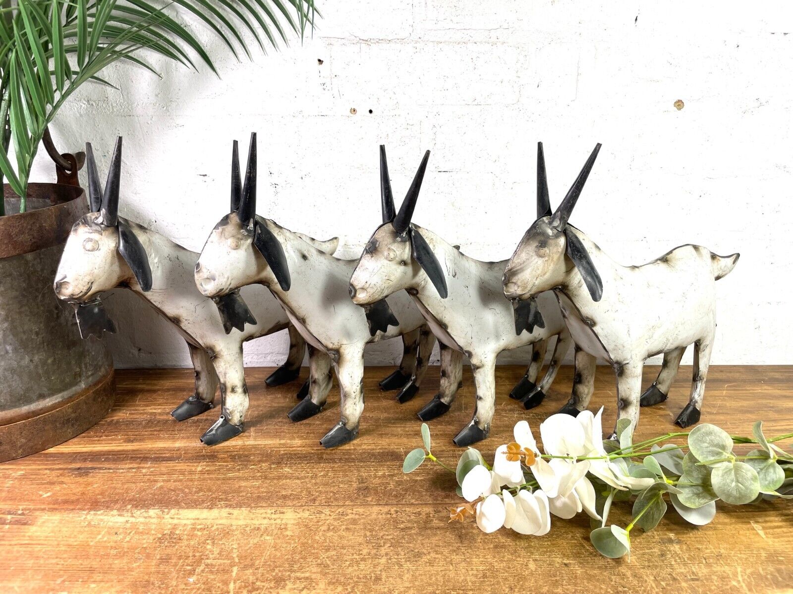 Hand Made Reclaimed Recycled Metal Oil Drum Tin Goat Sculpture Garden