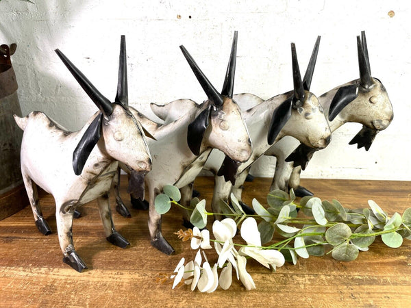 Hand Made Reclaimed Recycled Metal Oil Drum Tin Goat Sculpture Garden