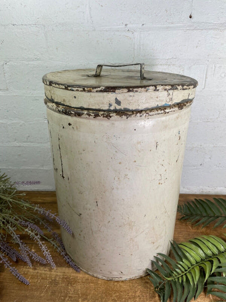 Vintage Indian Industrial Galvanised Metal Rice Grain Storage Drum Bin Cannister