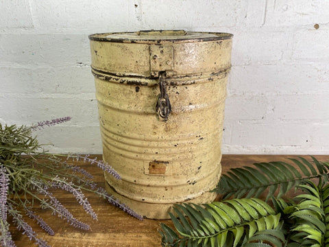 Vintage Indian Industrial Galvanised Metal Rice Grain Storage Drum Bin Cannister