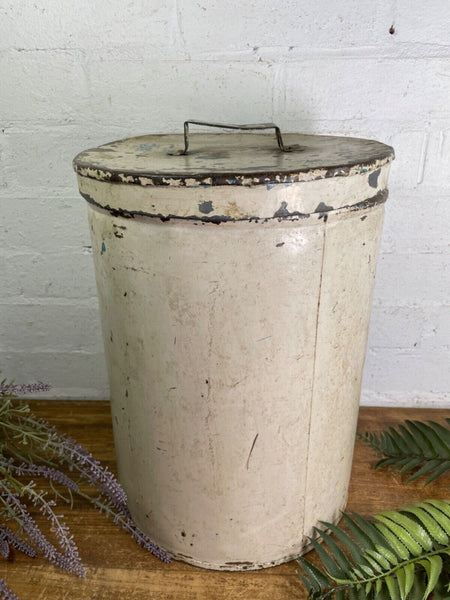 Vintage Indian Industrial Galvanised Metal Rice Grain Storage Drum Bin Cannister