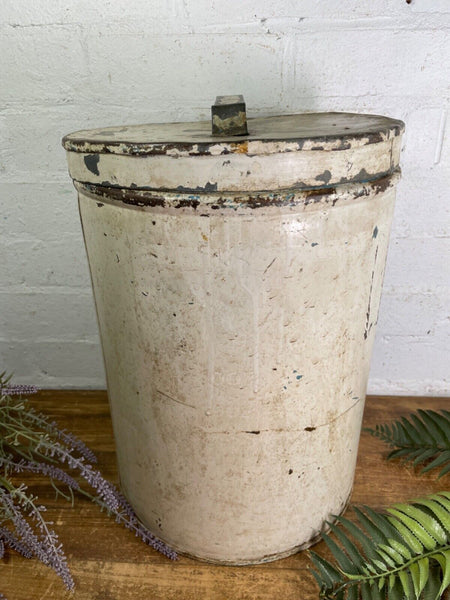 Vintage Indian Industrial Galvanised Metal Rice Grain Storage Drum Bin Cannister