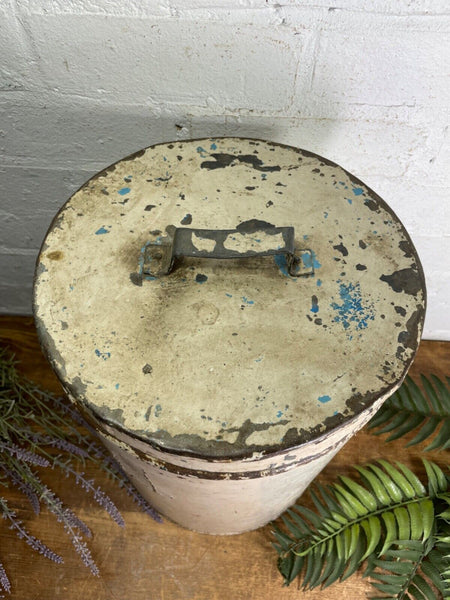 Vintage Indian Industrial Galvanised Metal Rice Grain Storage Drum Bin Cannister
