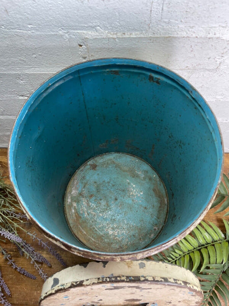 Vintage Indian Industrial Galvanised Metal Rice Grain Storage Drum Bin Cannister