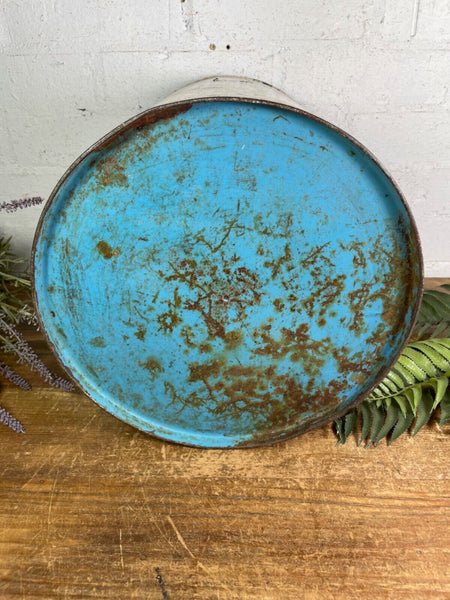 Vintage Indian Industrial Galvanised Metal Rice Grain Storage Drum Bin Cannister