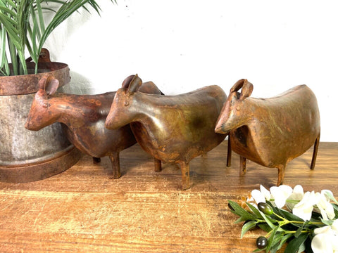 Rustic Rusty Reclaimed Recycled Metal Oil Drum Paint Tin Cow Sculpture Garden