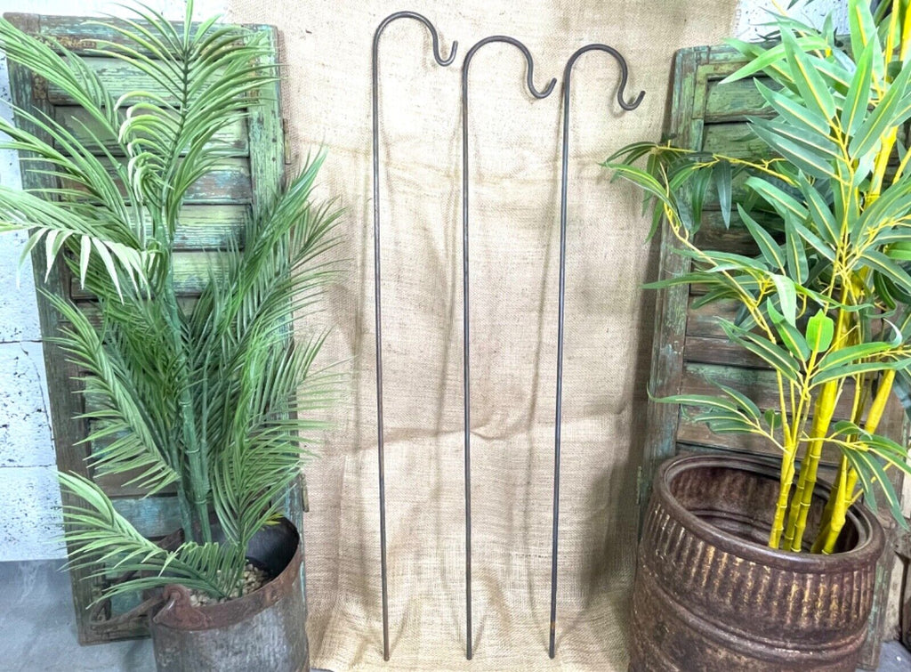 Rusty Rustic Heavy Duty Metal Crook Garden Lanter Hook Stake Bucks Retro Vintage