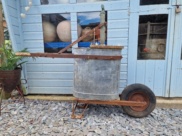 Old Antique Vintage Galvanised Water Pump Carrier Sprayer Trolley Garden Planter