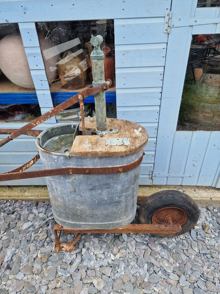 Old Antique Vintage Galvanised Water Pump Carrier Sprayer Trolley Garden Planter