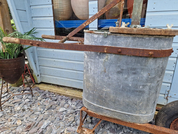 Old Antique Vintage Galvanised Water Pump Carrier Sprayer Trolley Garden Planter