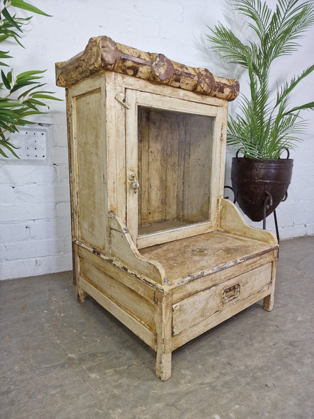 Vintage Indian Painted Wooden Home Temple Shrine Alter Display Cabinet