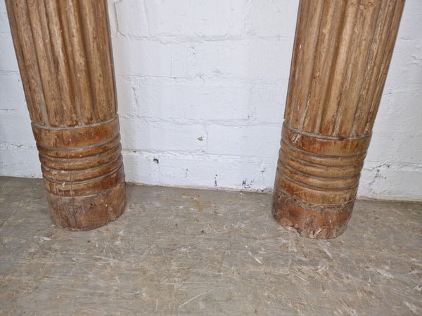 Pair Antique Vintage Reclaimed Hand Carved Solid Indian Wooden Column Pillar