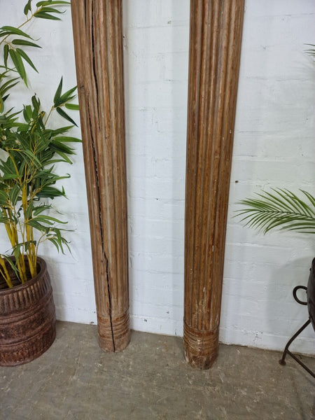 Pair Antique Vintage Reclaimed Hand Carved Solid Indian Wooden Column Pillar