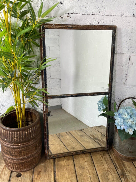 Vintage Reclaimed Industrial Cast Wrought Iron Metal Window Frame Garden Mirror
