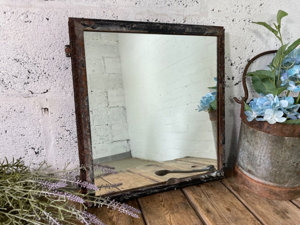Vintage Reclaimed Industrial Cast Wrought Iron Metal Window Frame Garden Mirror
