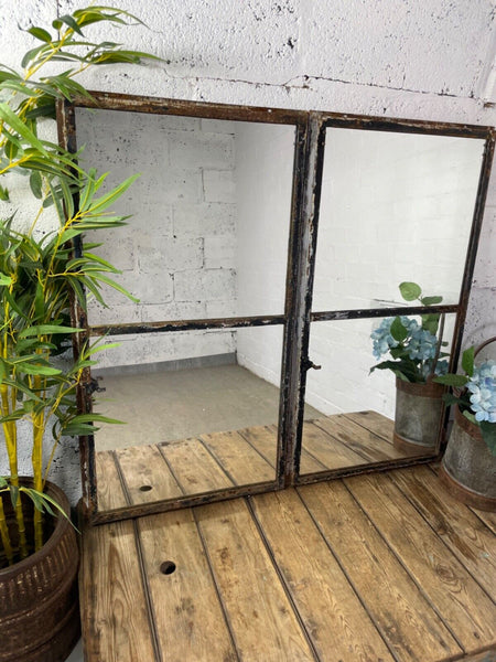 Vintage Reclaimed Industrial Cast Wrought Iron Metal Window Frame Garden Mirror