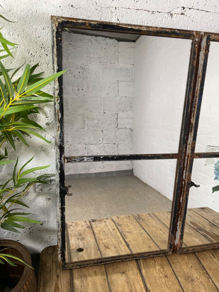 Vintage Reclaimed Industrial Cast Wrought Iron Metal Window Frame Garden Mirror