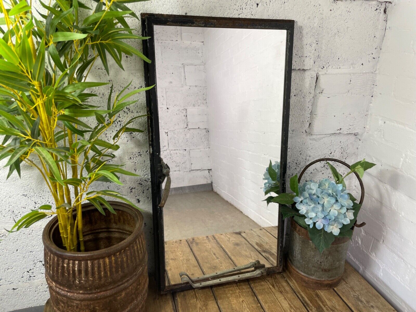 Vintage Reclaimed Industrial Cast Wrought Iron Metal Window Frame Garden Mirror