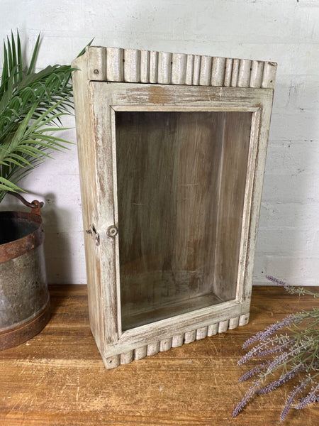 Vintage Rustic Indian Wooden Glazed Shop Display Bathroom Kitchen Wall Cabinet
